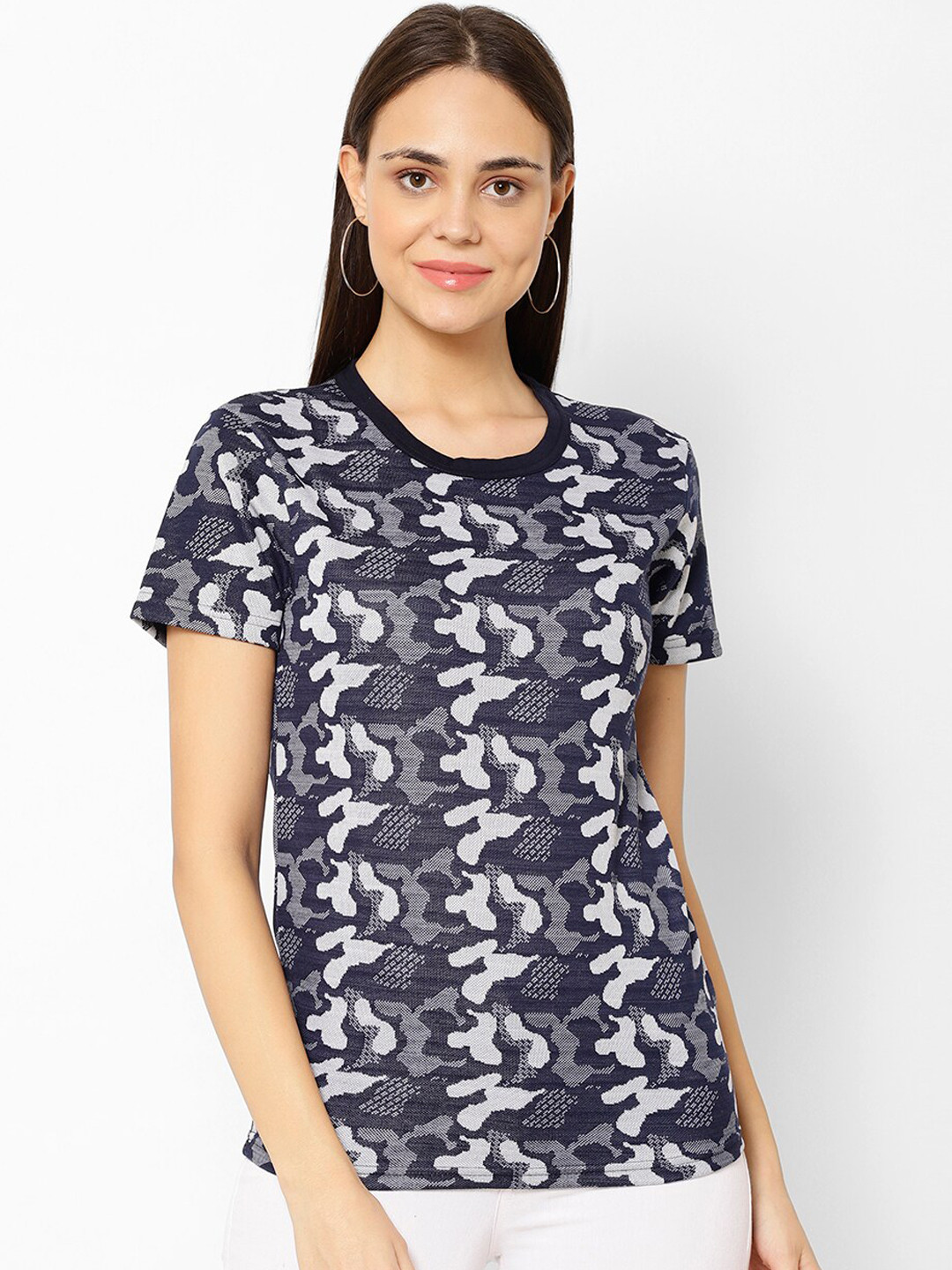 

VIMAL JONNEY Women Navy Blue Printed Round Neck T-shirt