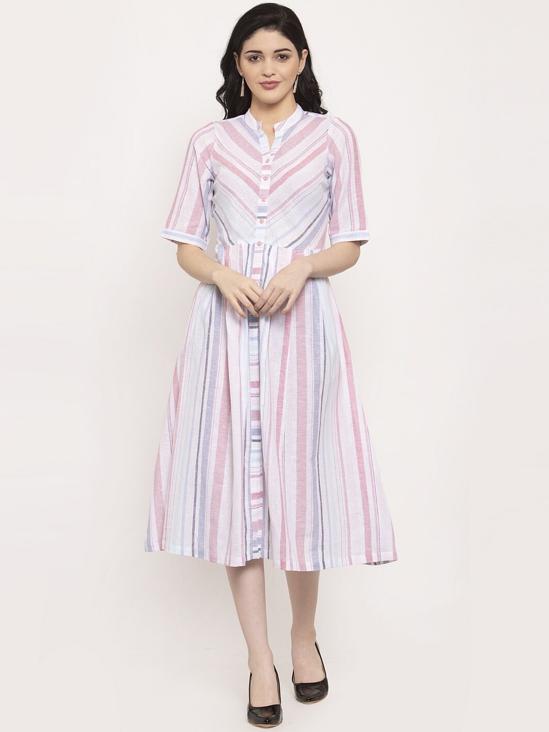 

Ayaany Women Multicoloured Striped Fit and Flare Dress, Multi