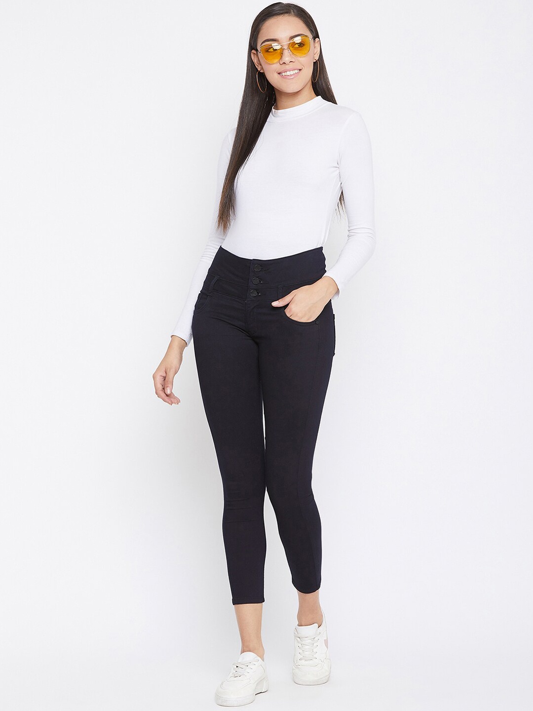 Crimsoune Club Women Navy Blue Skinny Fit High-Rise Clean Look Jeans