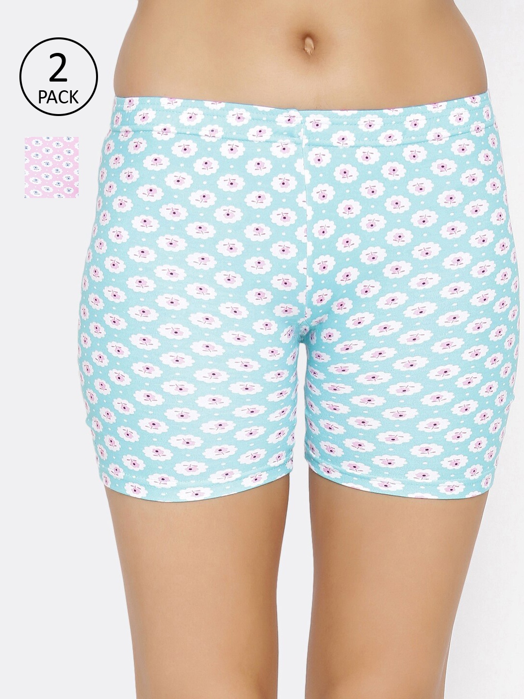 

Lady Lyka Women Pack Of 2 Printed Boy Shorts C-SHORT-PT-07-08, Turquoise blue