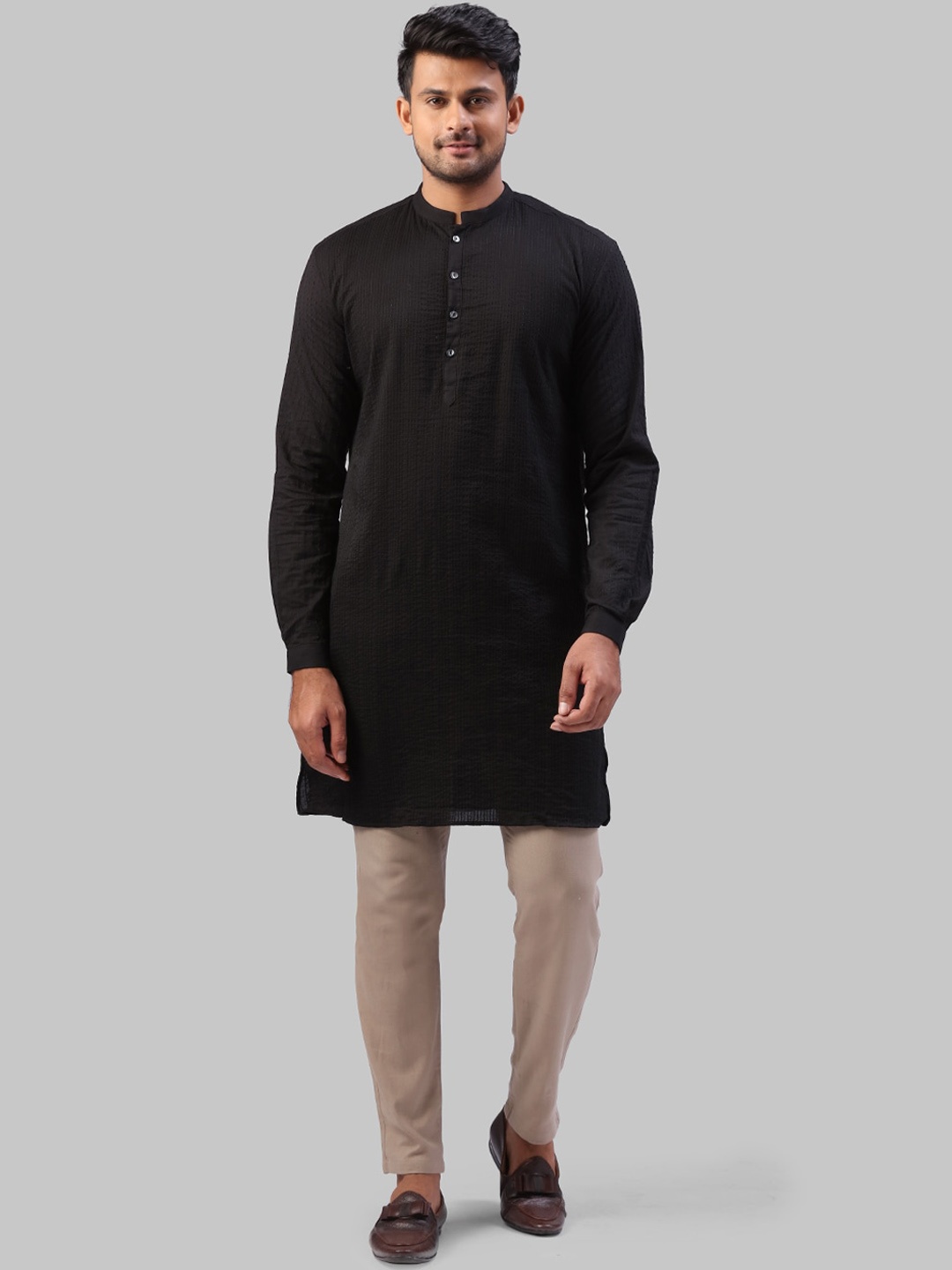 

Raymond Men Black Woven Design Pathani Kurta