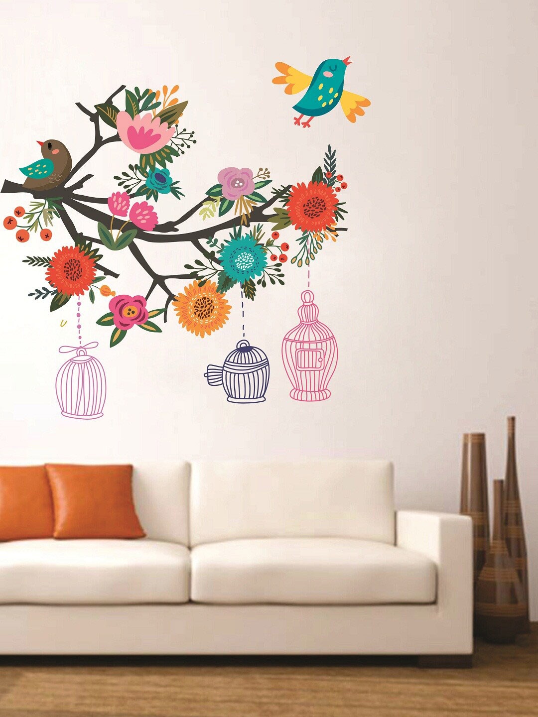 

WALLSTICK Multicolored Bird Nest On Tree Large Vinyl Wall Sticker, Multi