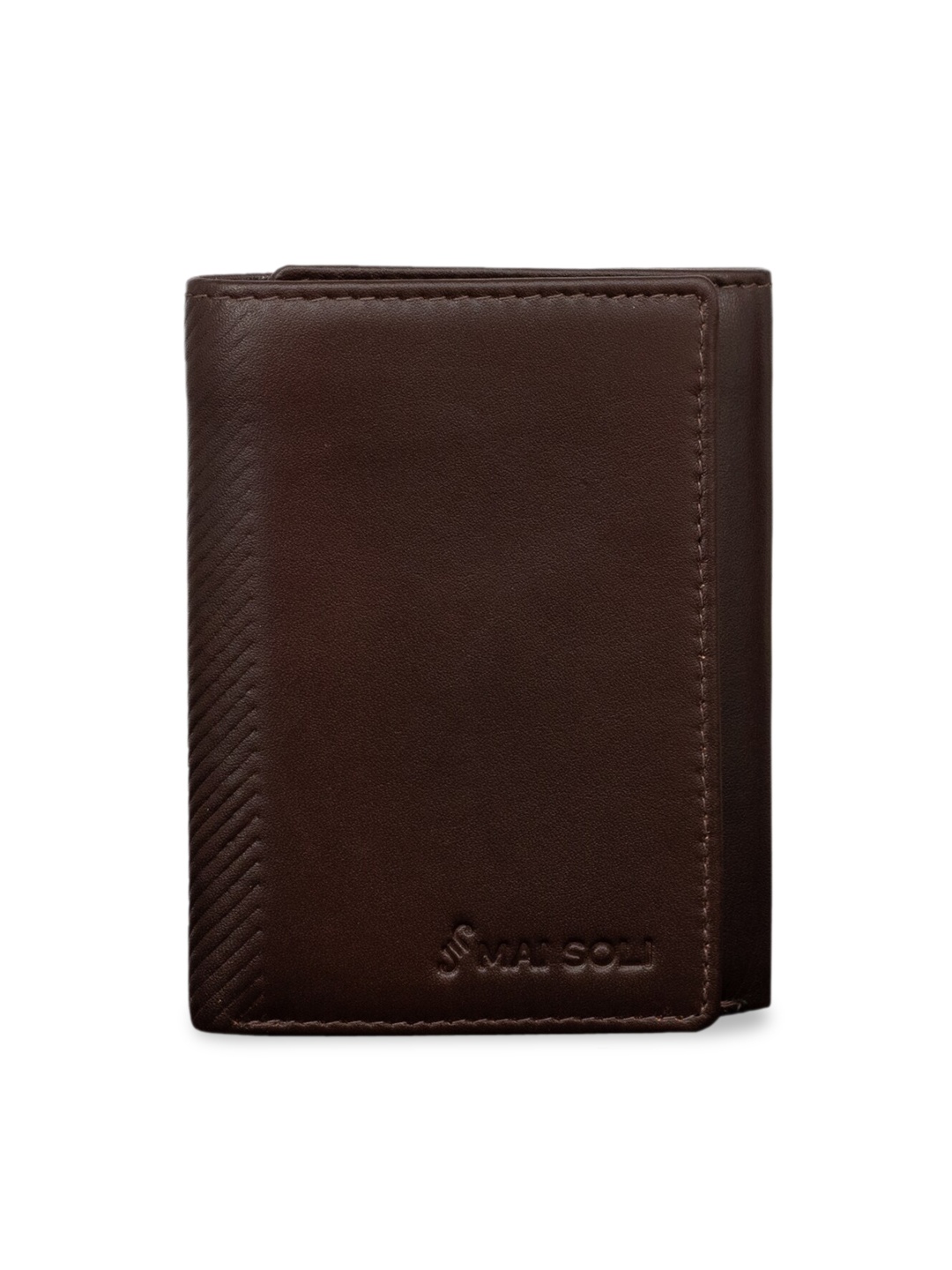 MAI SOLI Men Brown Solid Genuine Leather Three Fold Wallet