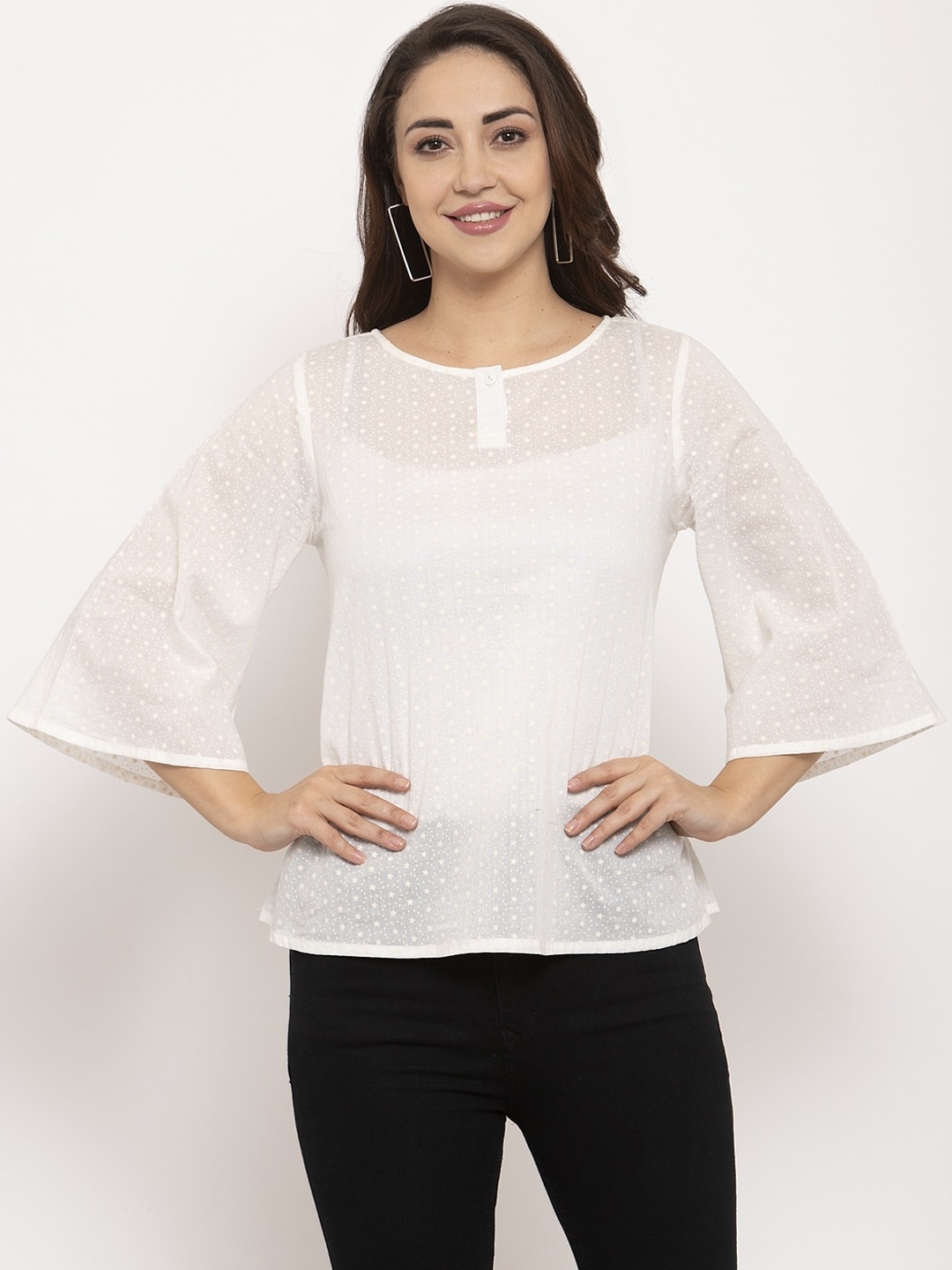 

Ayaany Women White Self Design Pure Cotton Top