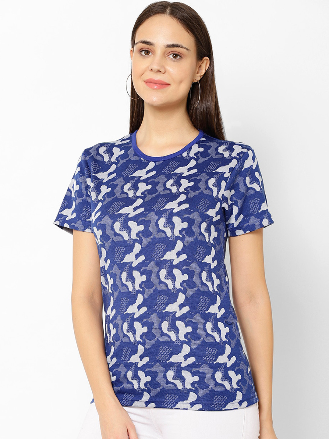 

VIMAL JONNEY Women Turquoise Blue Self Design Round Neck T-shirt