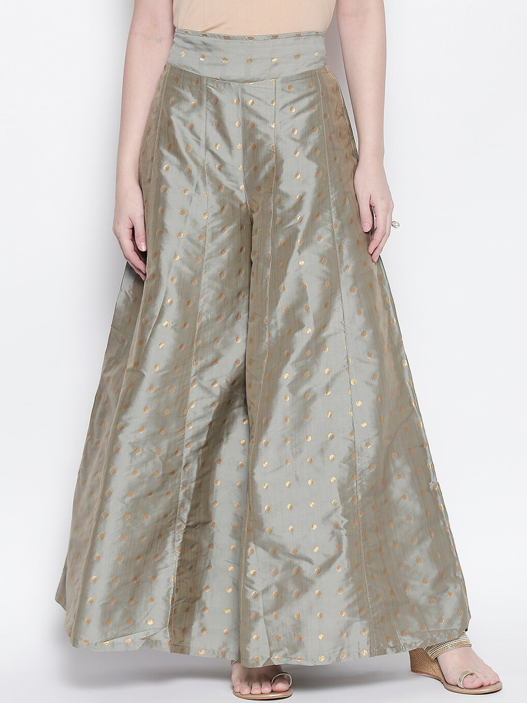 

Desi Weavess Women Grey Self Design Wide Leg Palazzos