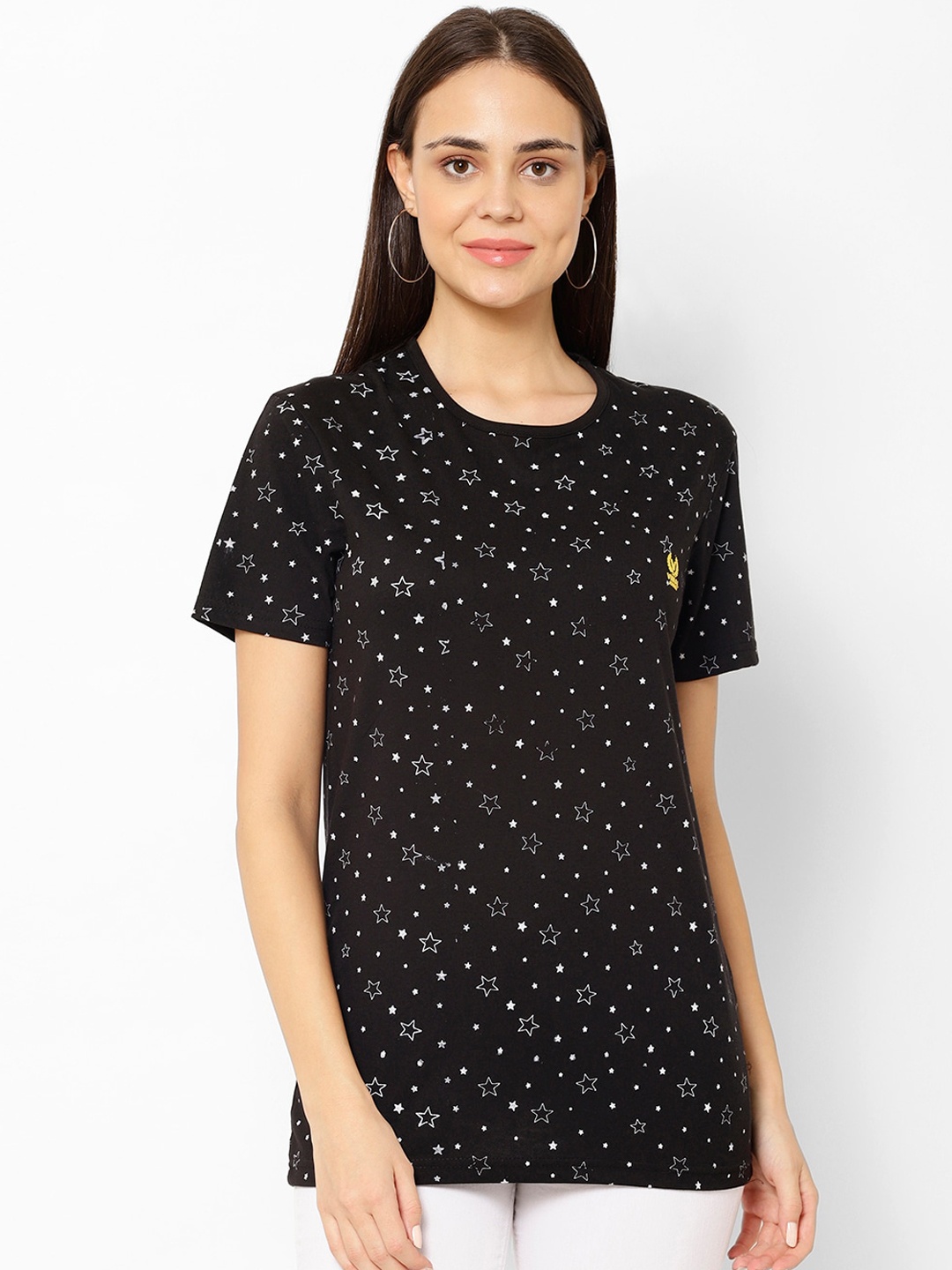 

MACK JONNEY Women Black Printed Round Neck T-shirt