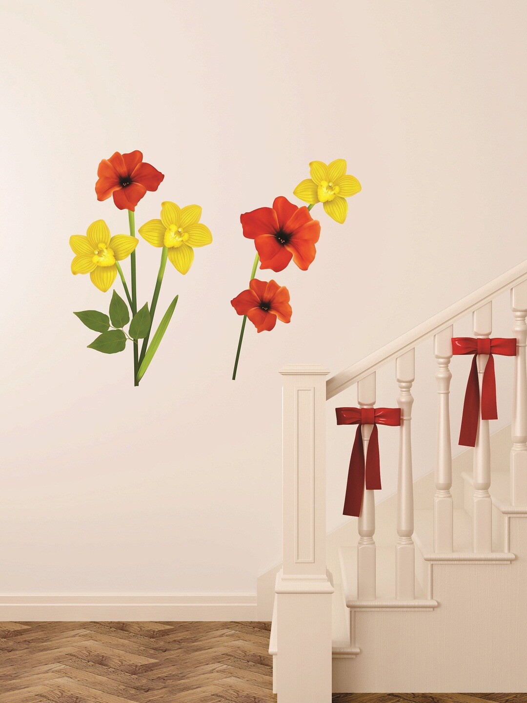 

WALLSTICK Yellow & Red Floral Large Vinyl Wall Sticker