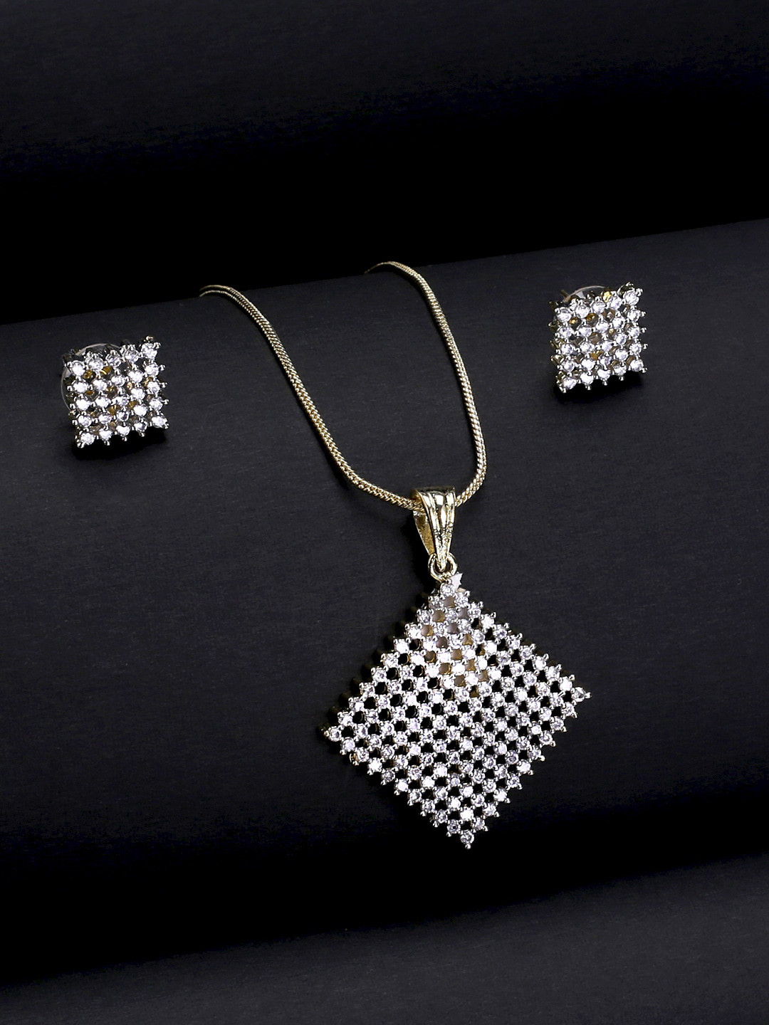 

Yellow Chimes Gold-Plated White AD-Studded Handcrafted Jewellery Set