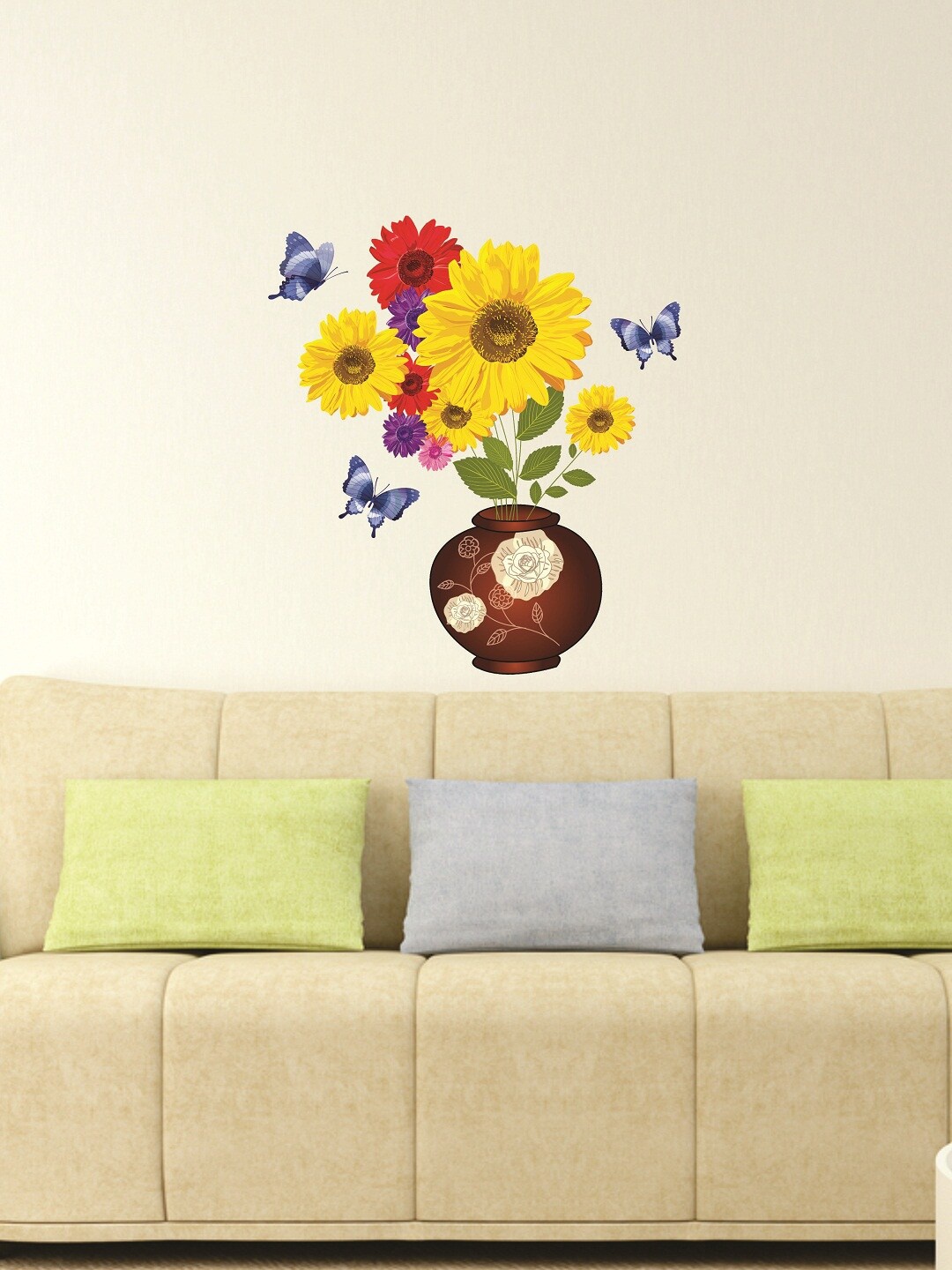 

WALLSTICK Yellow & Brown Floral Large Vinyl Wall Sticker