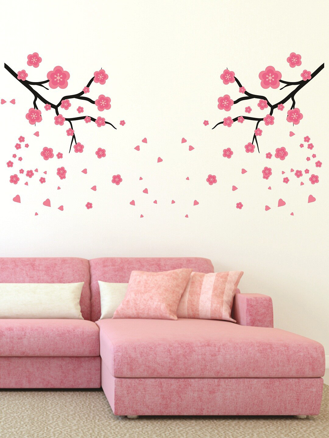 

WALLSTICK Pink & Black Floral Large Vinyl Wall Sticker