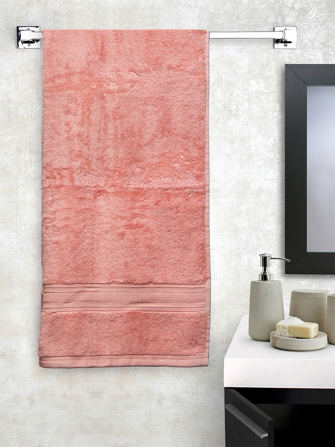 

MYTRIDENT Unisex Peach-Coloured Solid Classic Plus Anti Microbial 525 GSM Bath Towel
