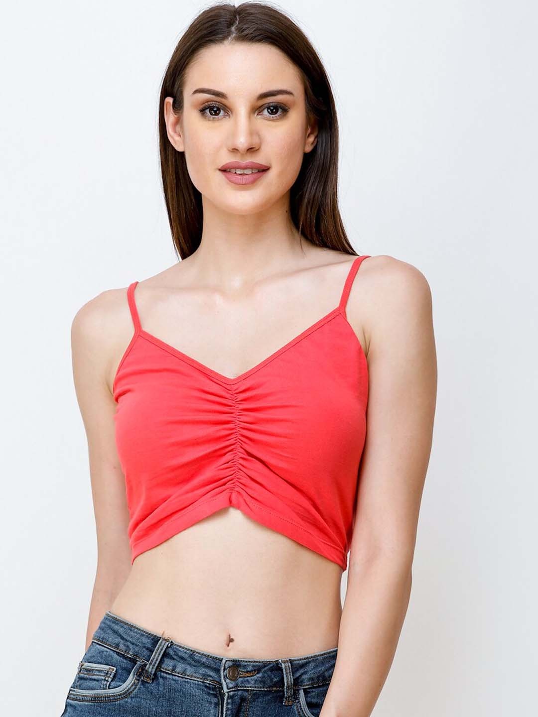 

SCORPIUS Women Coral Red Solid Fitted Top