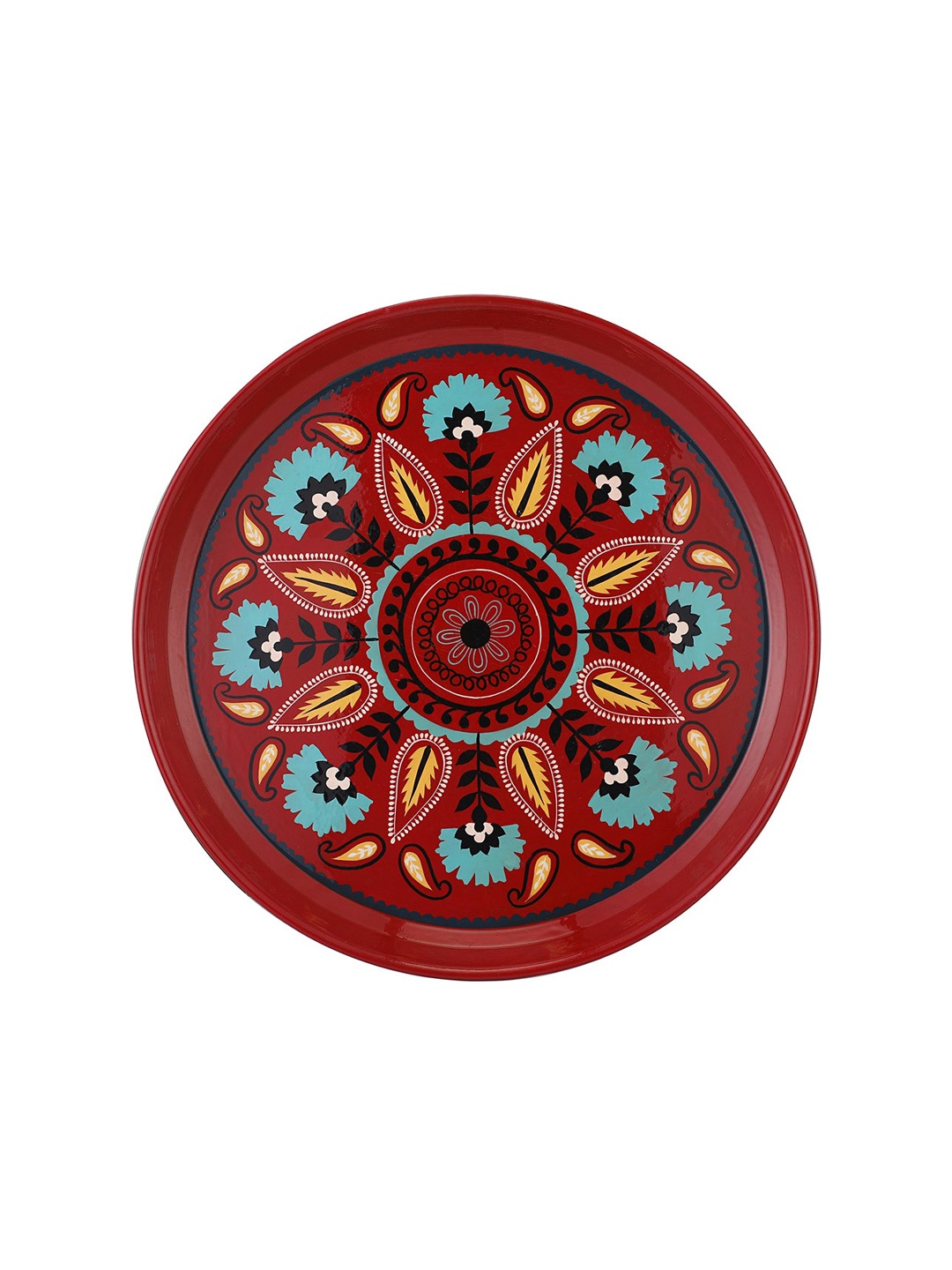 

Chumbak Red & Blue Floral Mandala Round Steel Tray