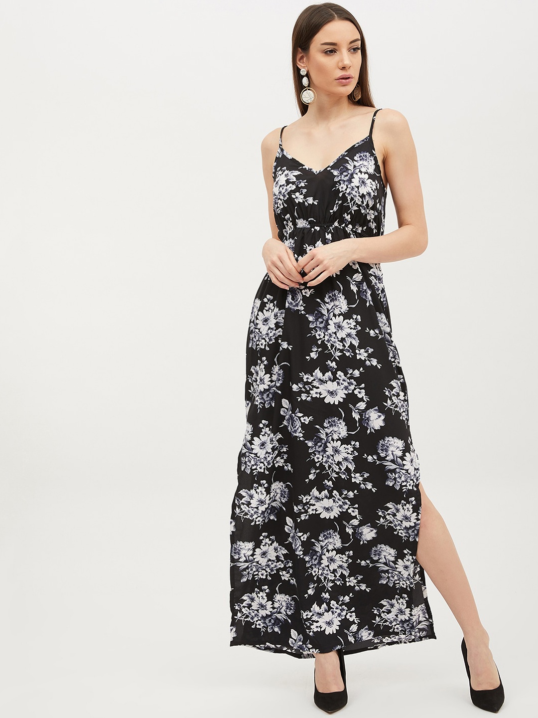 

Harpa Women Black & White Floral Print Maxi Dress
