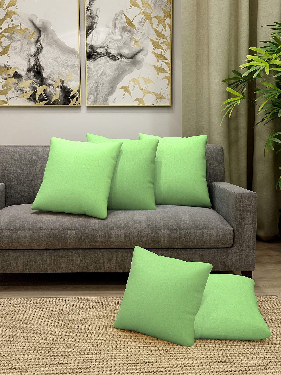 

KLOTTHE Green Set of 5 Solid Square Cushion Covers