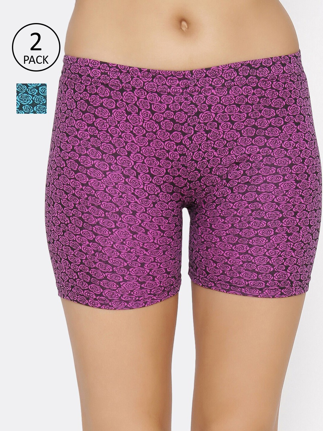

Lady Lyka Women Pack Of 2 Printed Boy Shorts C-SHORT-PT, Teal
