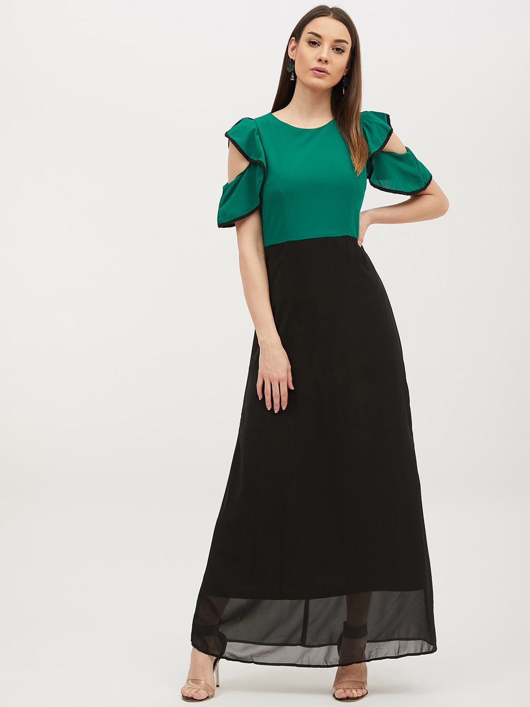 

Harpa Women Green & Black Colourblocked Fit and Flare Dress