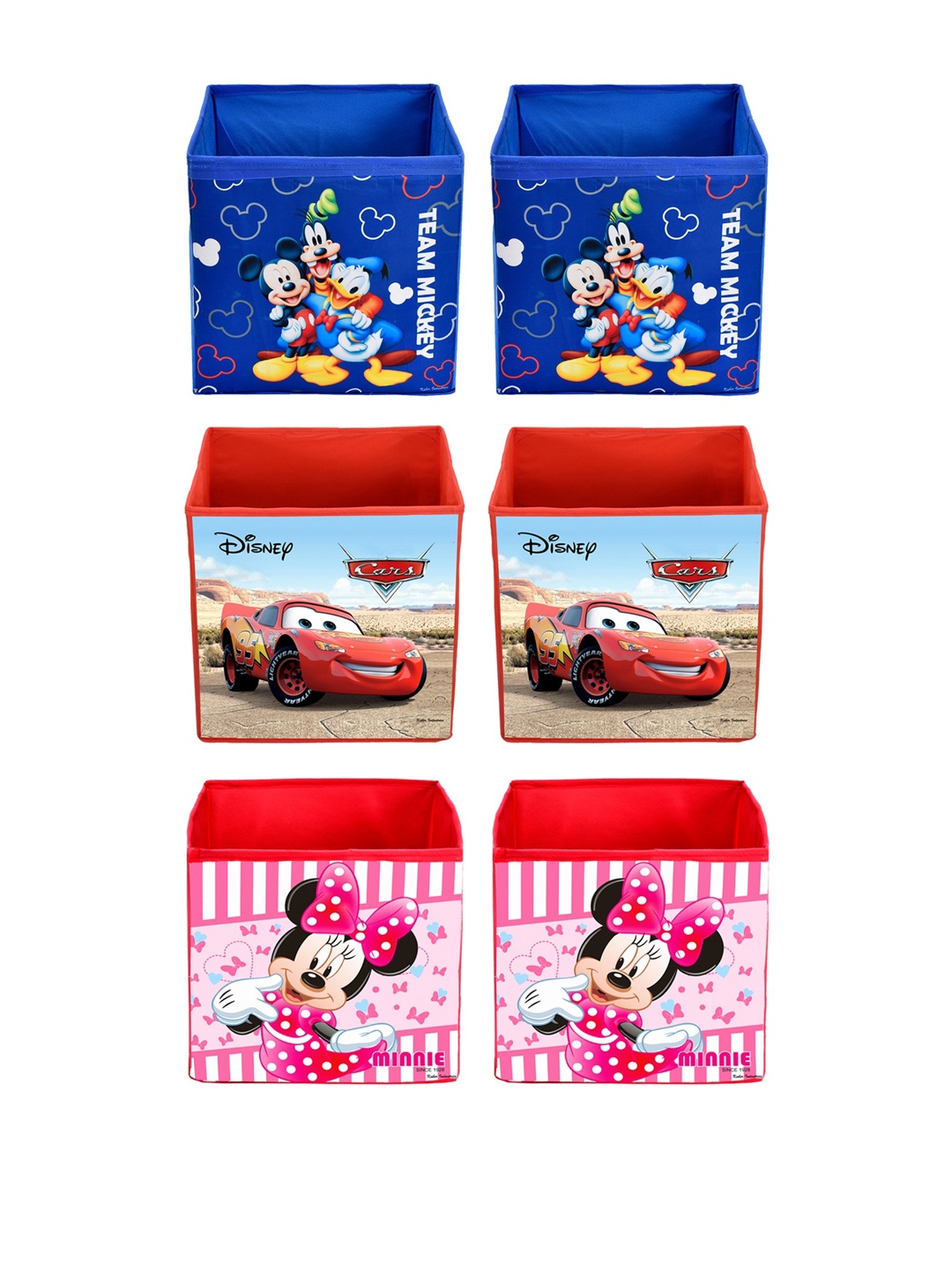 

Kuber Industries Set Of 6 Disney Printed Foldable Storage Boxes With Handles, Red