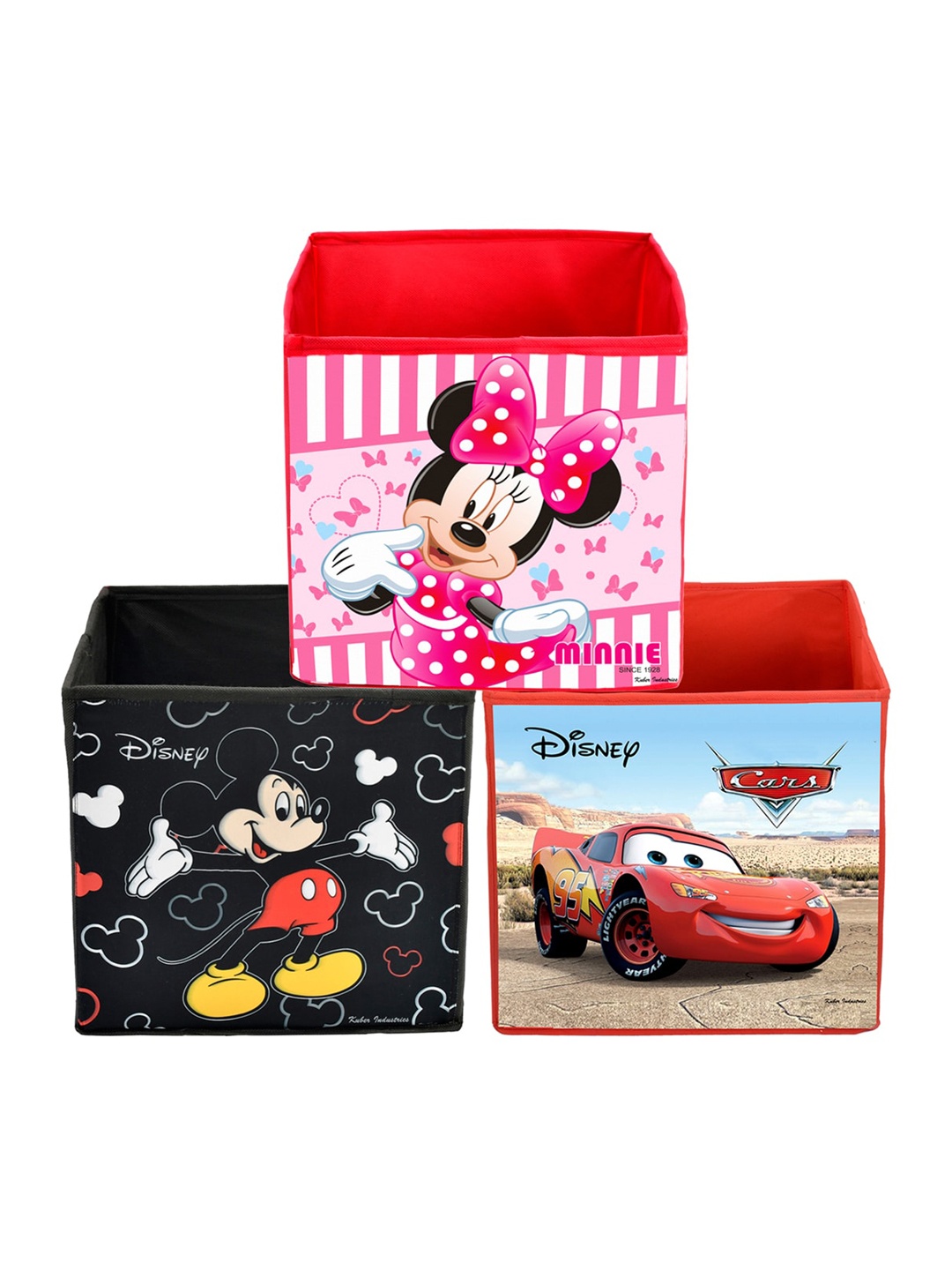 

Kuber Industries Set Of 3 Disney Printed Foldable Storage Boxes With Handles, Red
