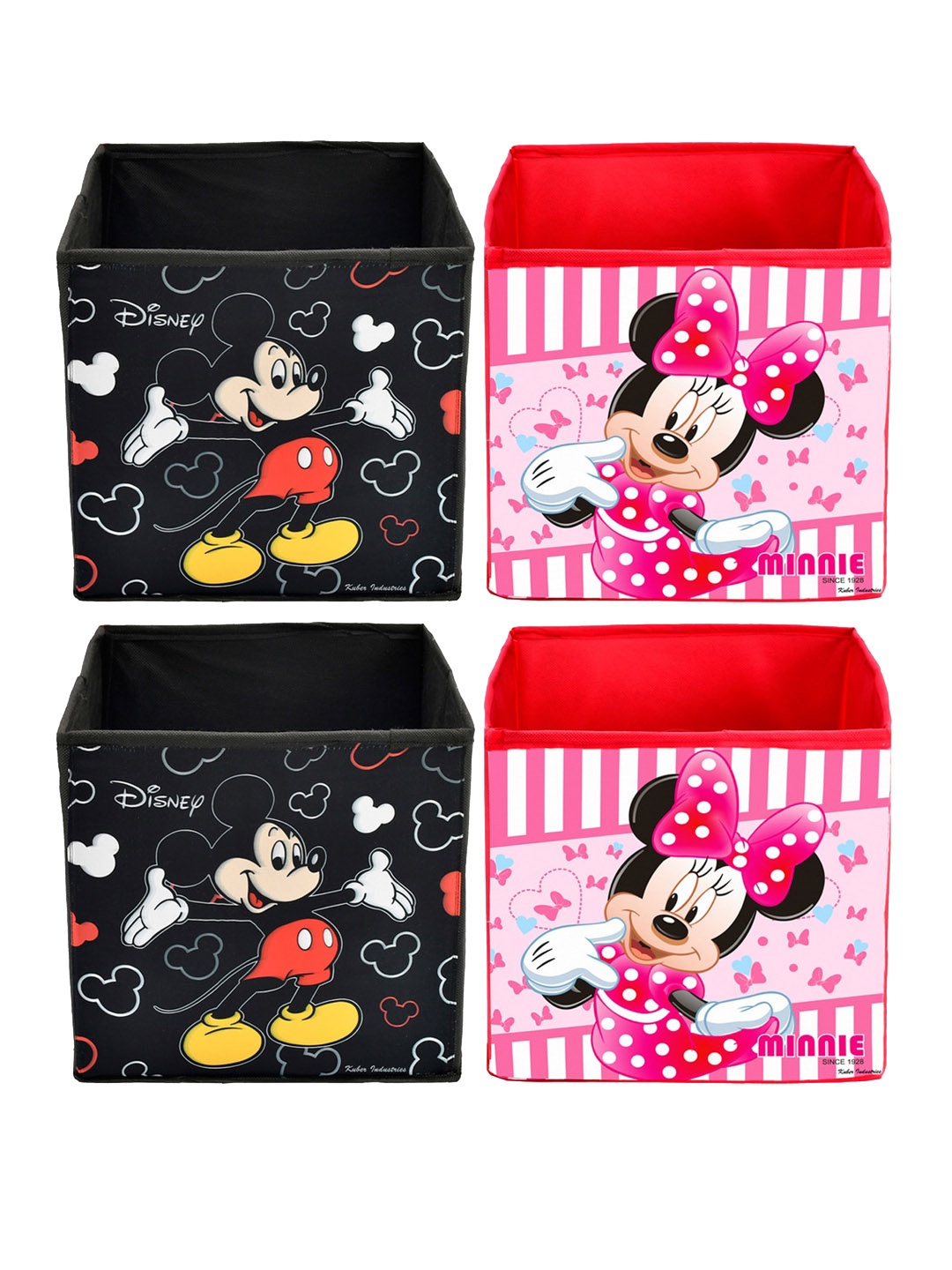 

Kuber Industries Set Of 4 Disney Printed Foldable Storage Boxes With Handles, Pink