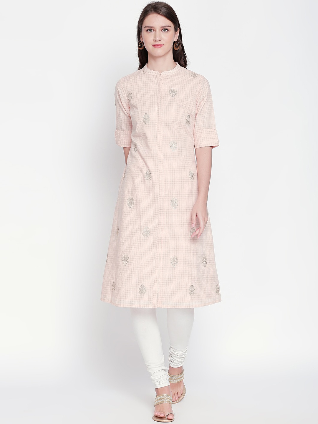 

RANGMANCH BY PANTALOONS Women Peach-Coloured Embellished A-Line Kurta