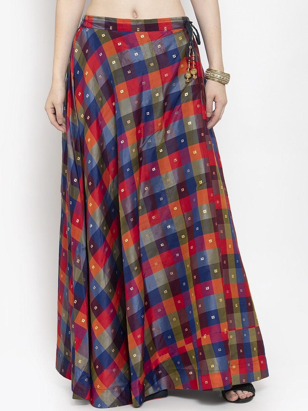 

Clora Creation Women Blue & Orange Checked Flared Maxi Skirt