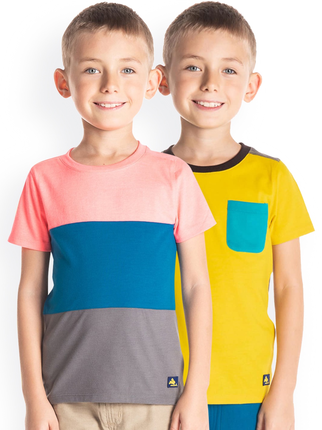 

Cherry Crumble Boys Pack Of 2 Colourblocked Round Neck T-shirt, Multi