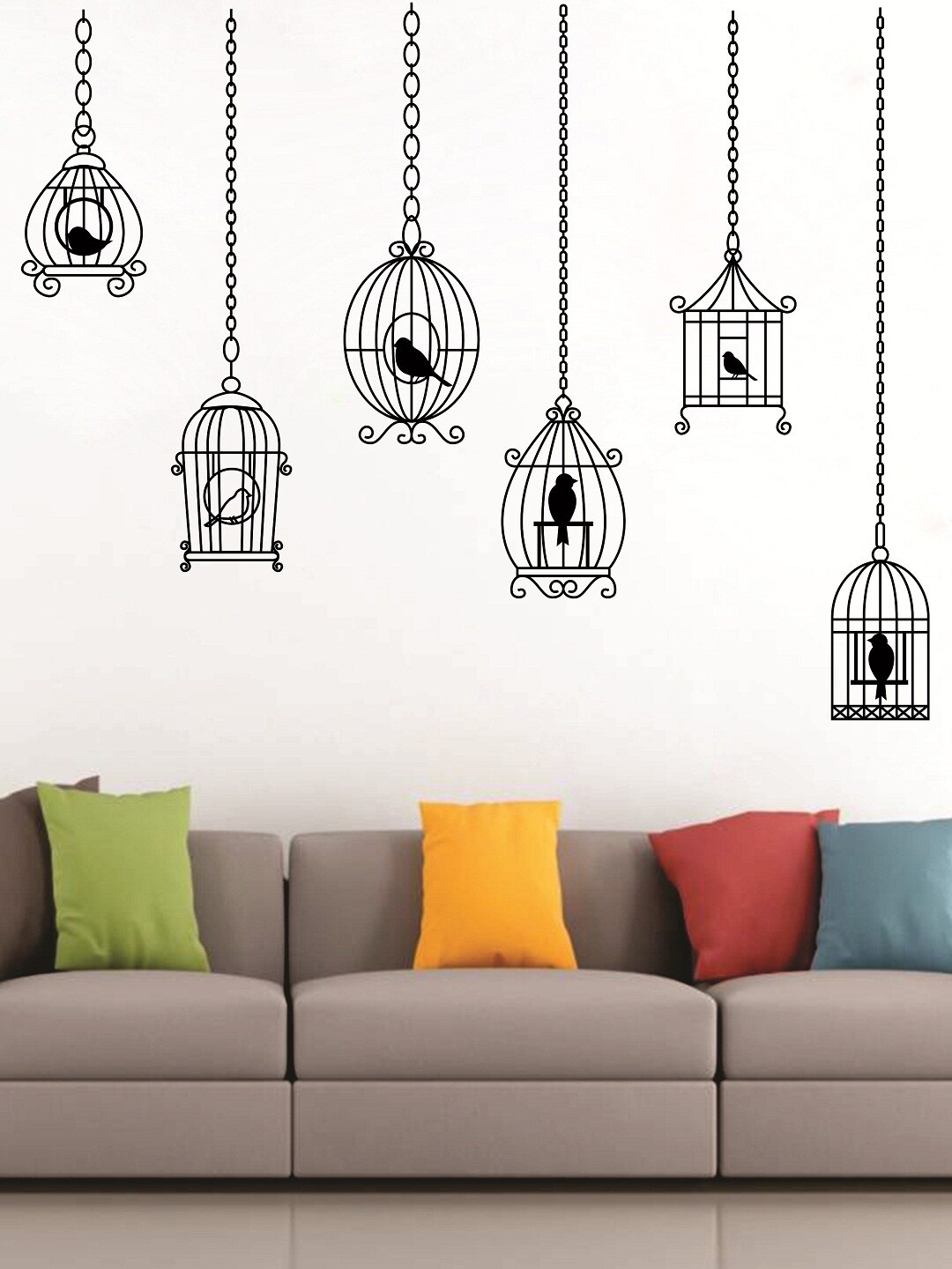 WALLSTICK Black Bird Cages Large Vinyl Wall Sticker