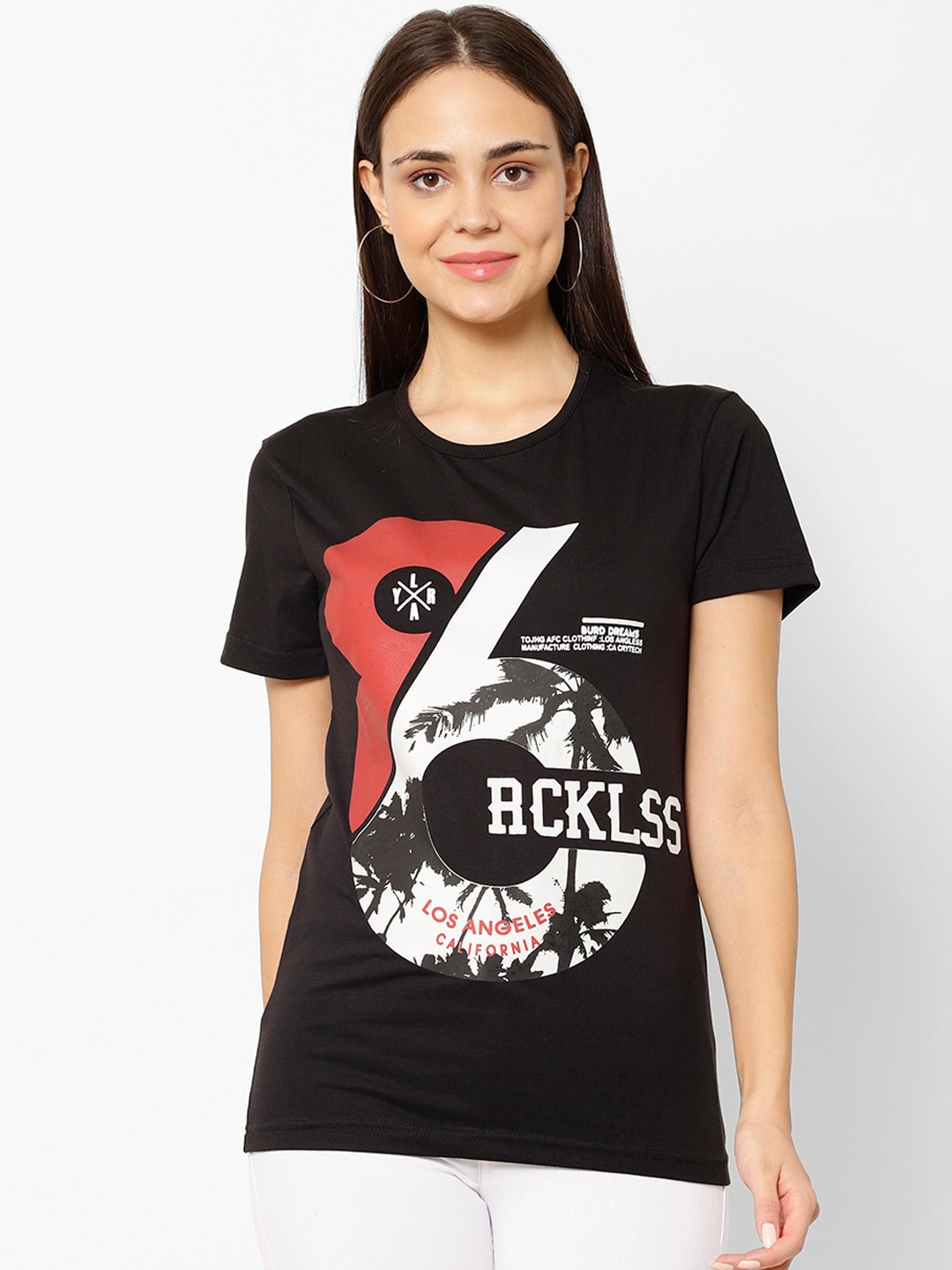 

VIMAL JONNEY Women Black Printed Round Neck T-shirt