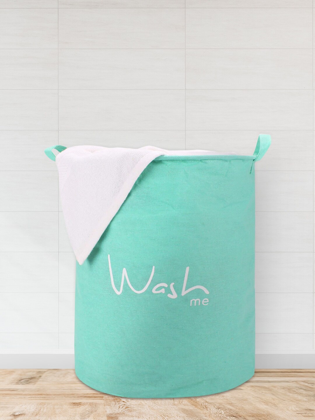 

HomeStorie Sea Green Printed Round Foldable Cloth Laundry Basket
