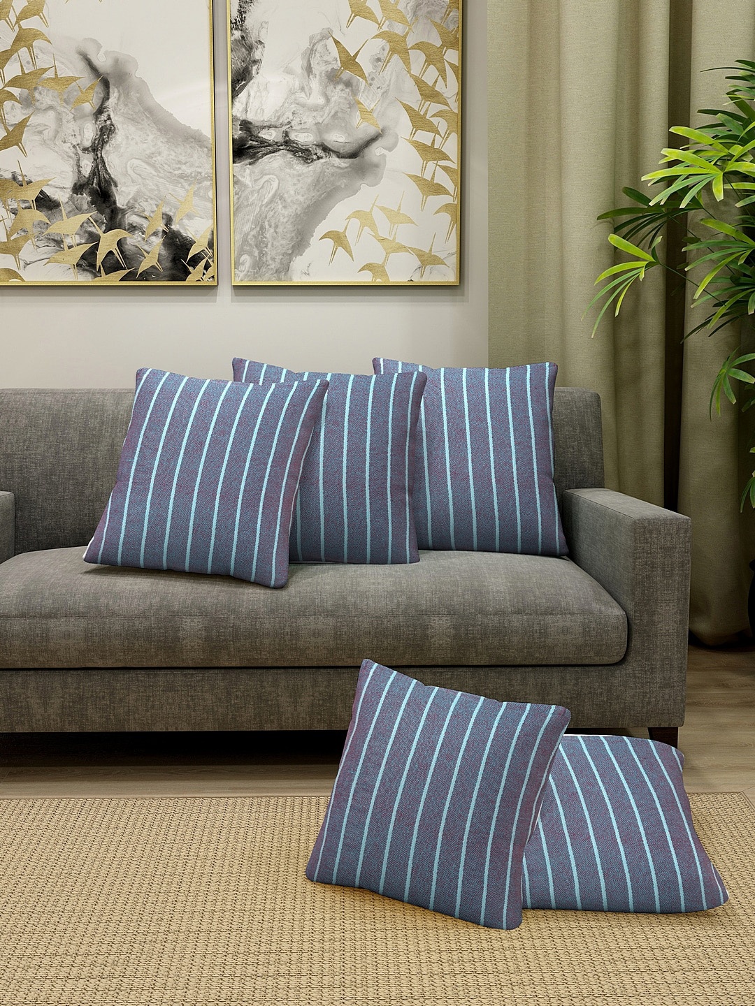

KLOTTHE Set Of 5 Blue & Maroon Self-Design Square Cushions
