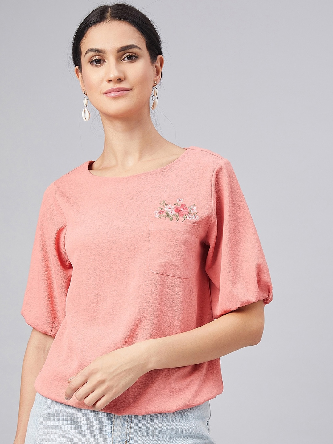 

Marie Claire Women Pink Solid Top