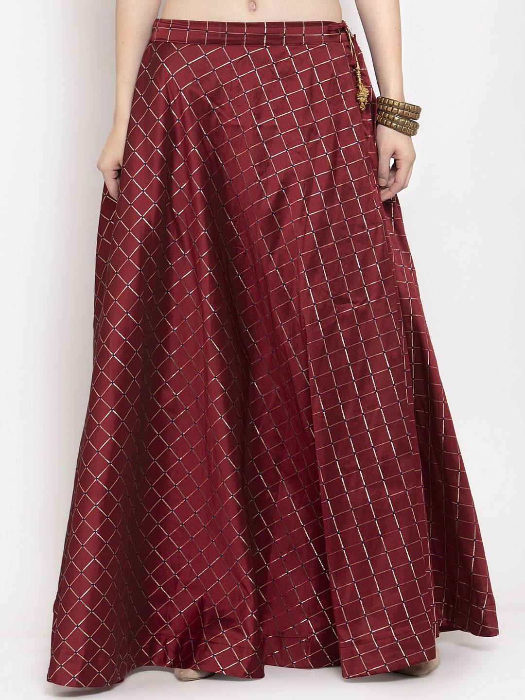 

Clora Creation Women Maroon Checked Flared Maxi Skirt