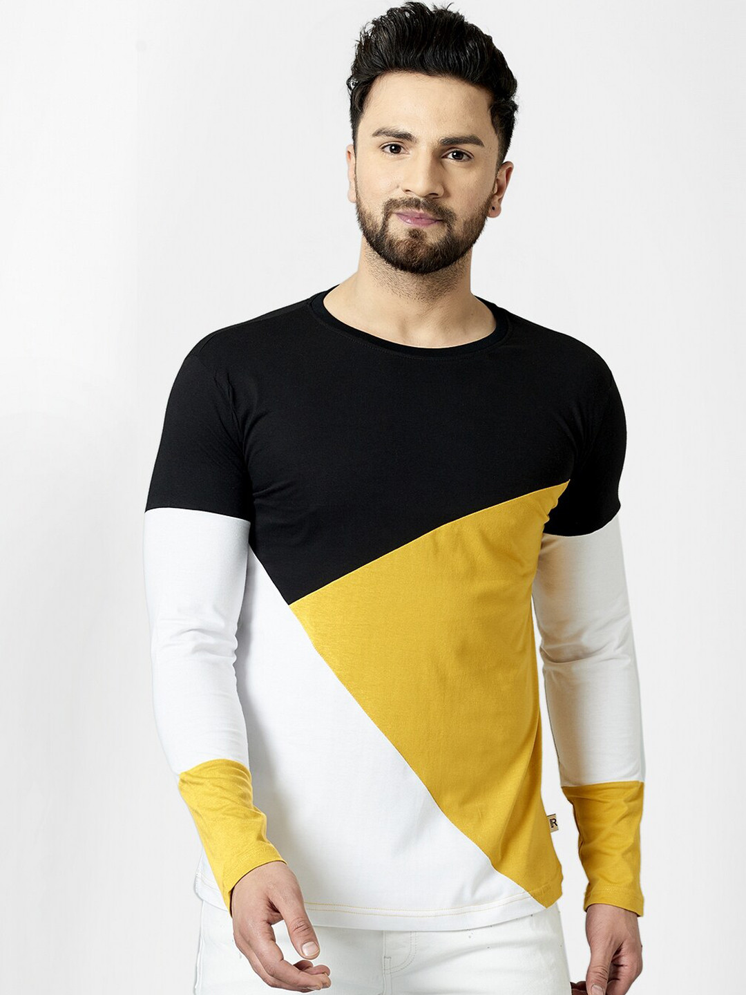 

Rodzen Men Yellow & White Colourblocked Round Neck T-shirt