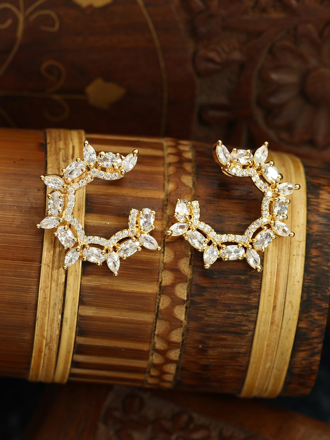 ANIKAS CREATION Gold & White Circular Drop Earrings