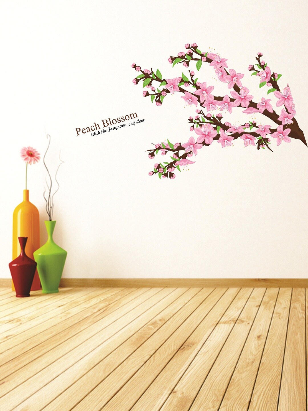 

WALLSTICK Pink & Brown Floral Large Vinyl Wall Sticker