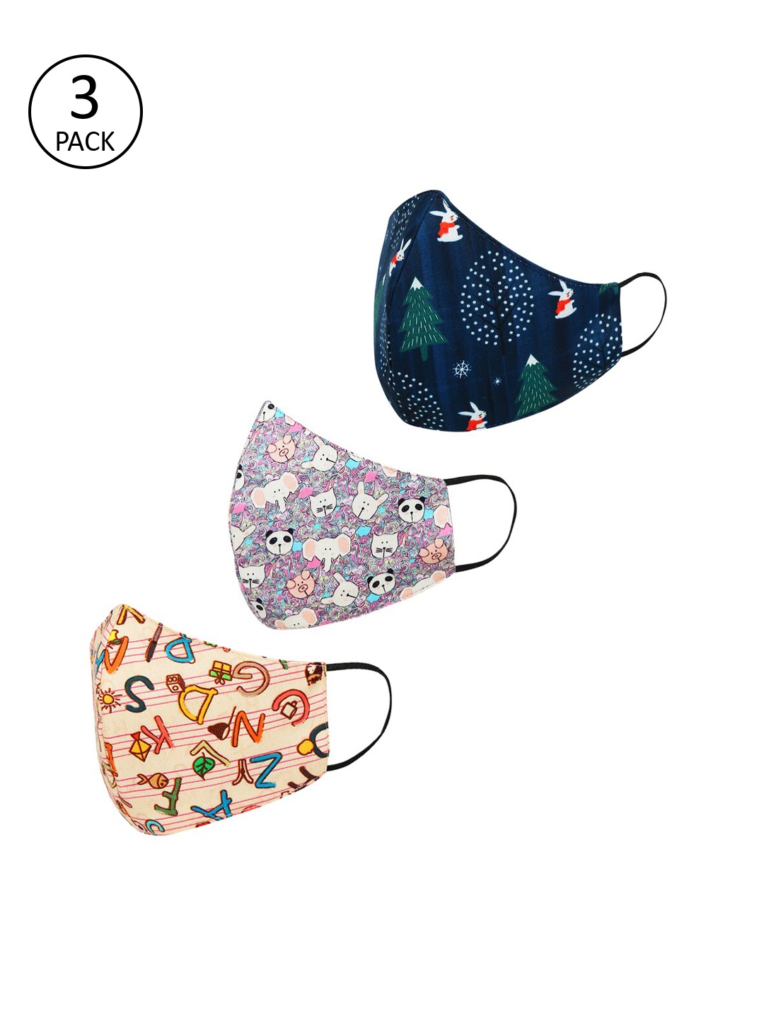 

Tossido Kids 3 Pcs Printed 3-Ply Reusable Cloth Masks, Beige