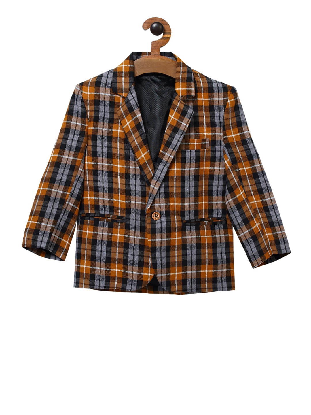 

RIKIDOOS Boys Black & Grey Checked Single-Breasted Casual Blazer