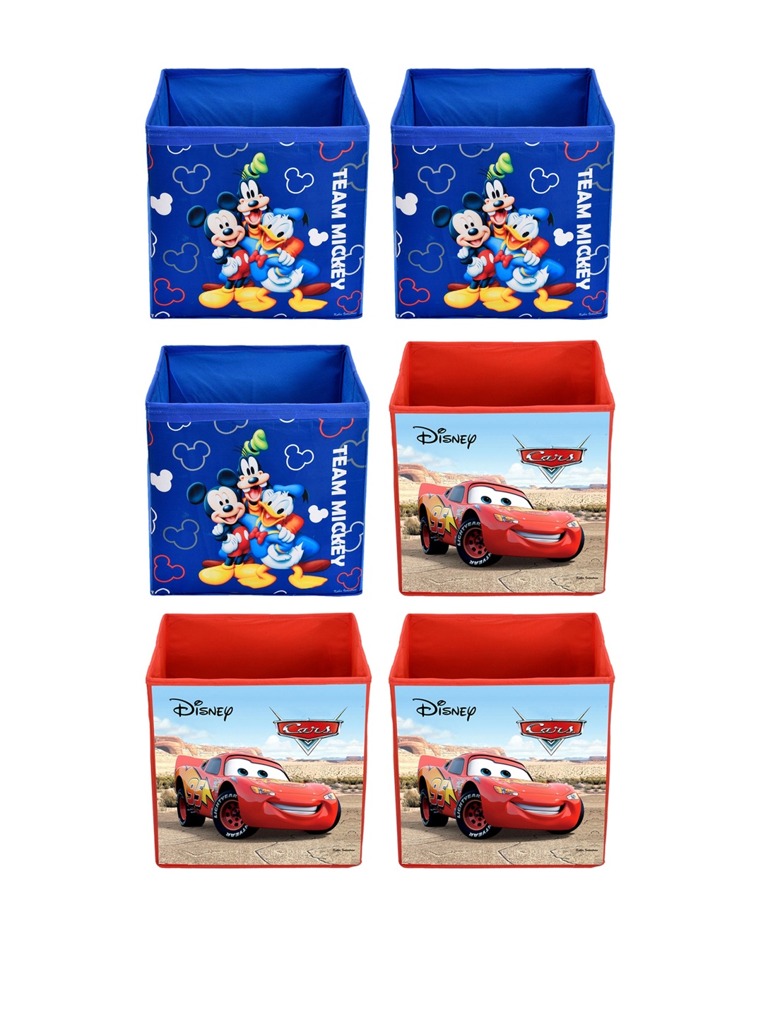 

Kuber Industries Set Of 6 Disney Printed Foldable Storage Boxes With Handles, Red