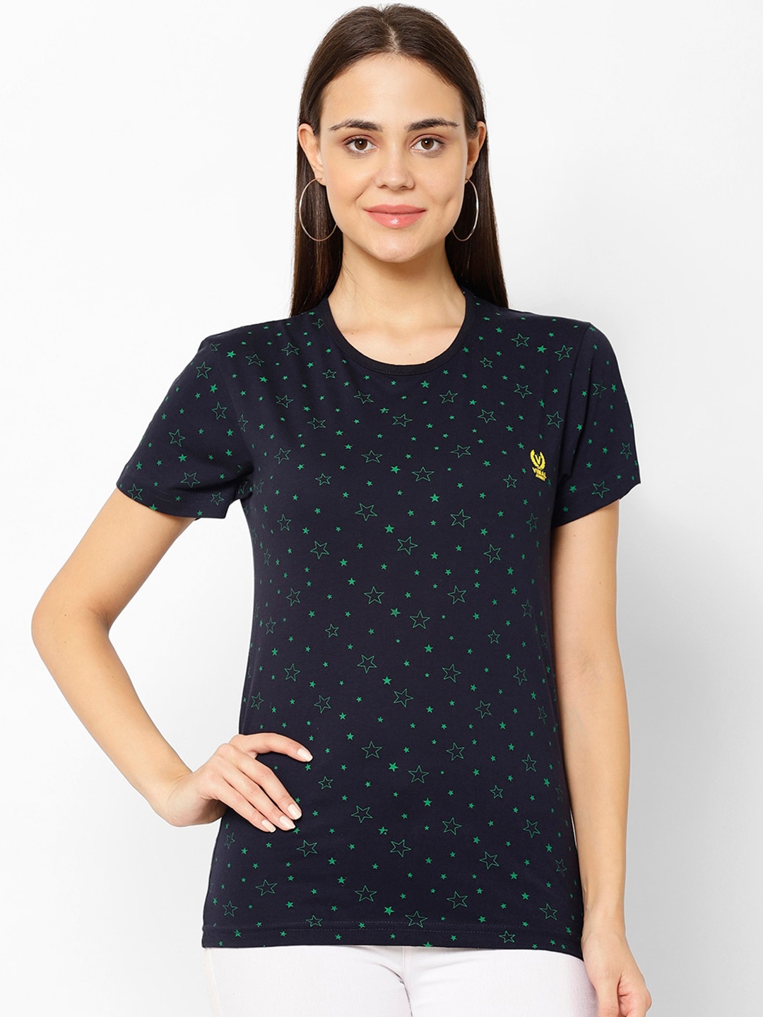 

MACK JONNEY Women Navy Blue Printed Round Neck T-shirt