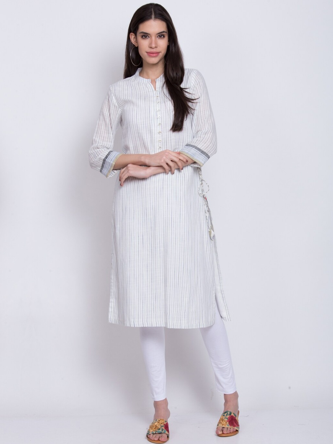 

Biba Women Off-White Striped A-Line Kurta