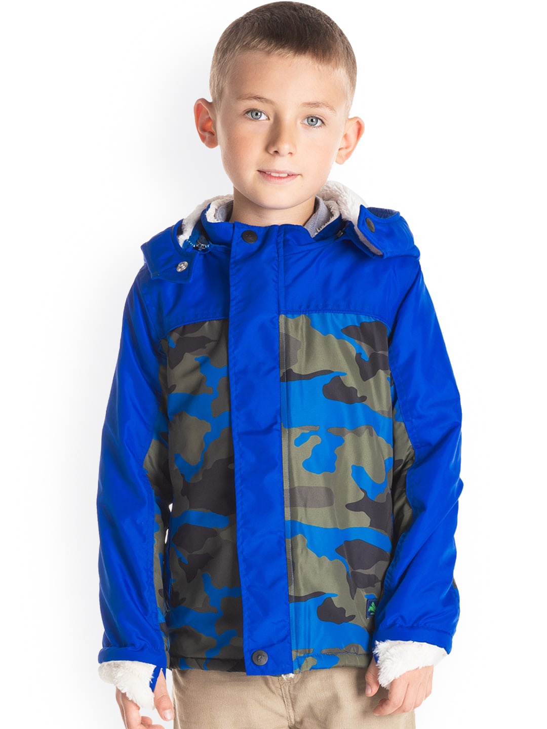

Cherry Crumble Boys Blue & Grey Printed Padded Jacket
