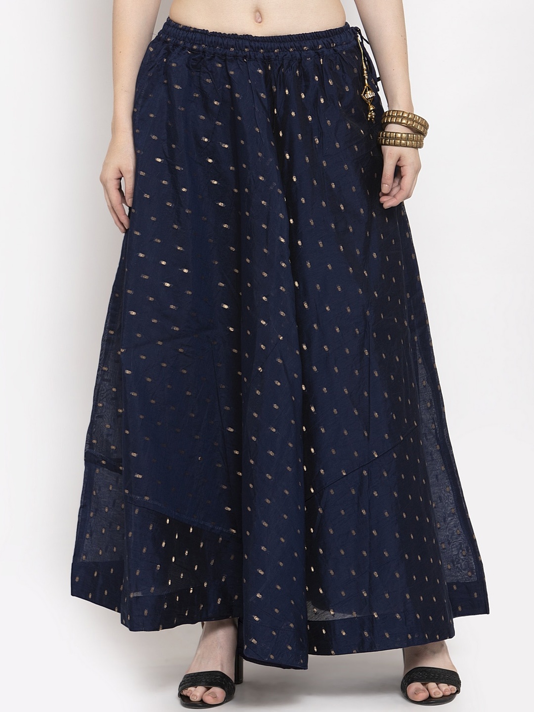 

Clora Creation Women Navy Blue & Gold-Coloured Self-Design Flared Maxi Skirt