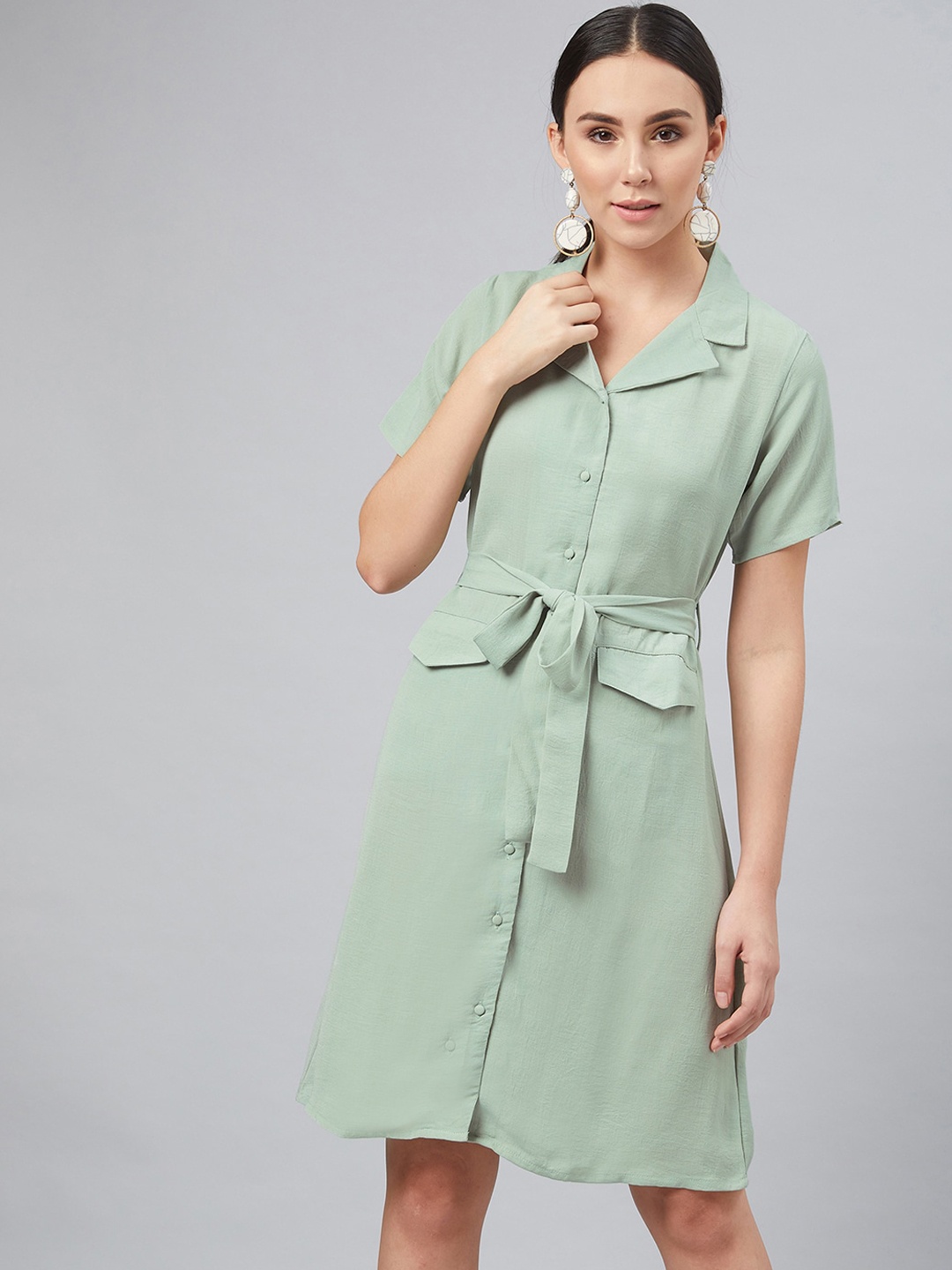 

Marie Claire Women Green Solid Shirt Dress