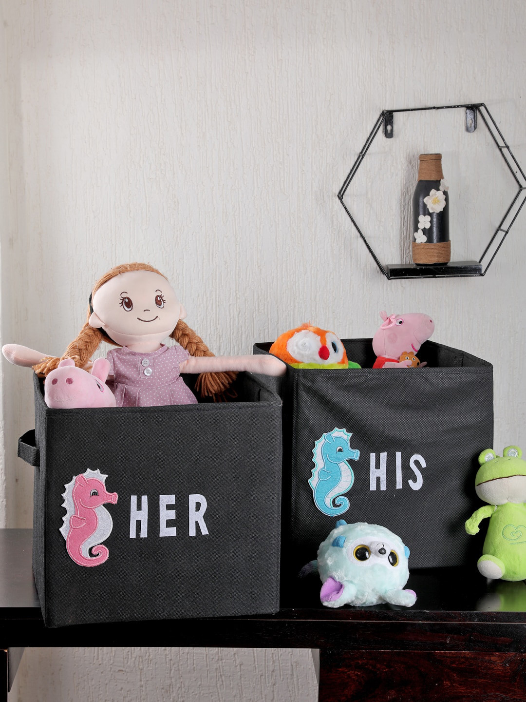 

My Gift Booth Set Of 2 Black His & Her Printed Collapsible Storage Cubes