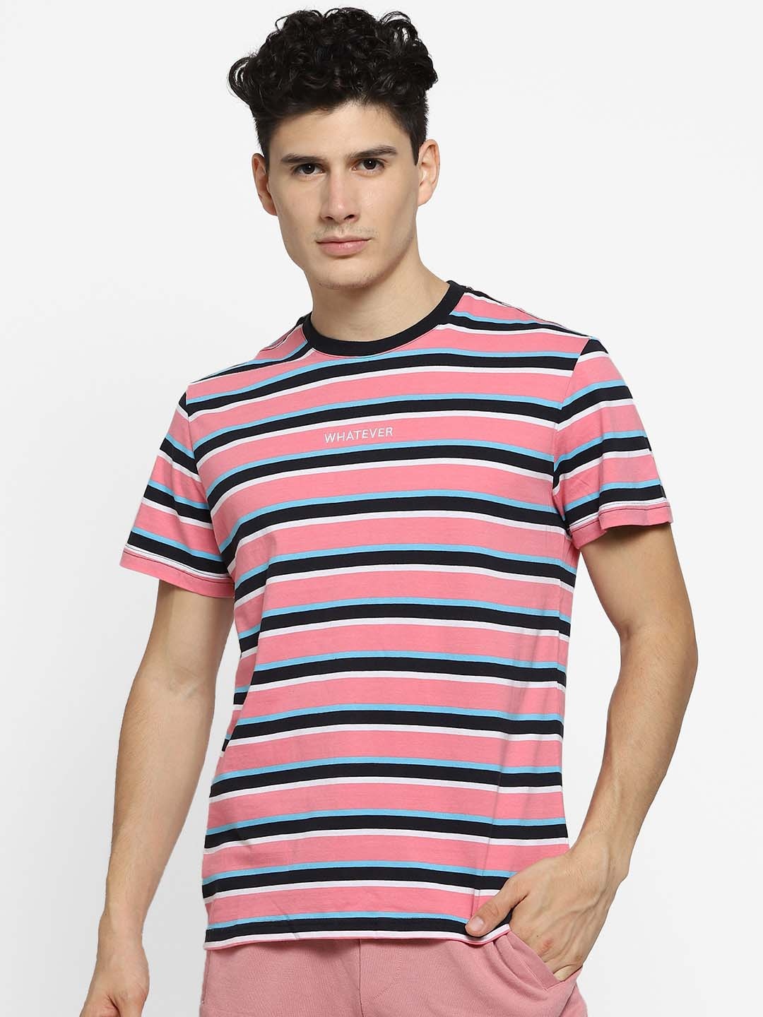 

FOREVER 21 Men Multicoloured Striped Round Neck T-shirt, Multi