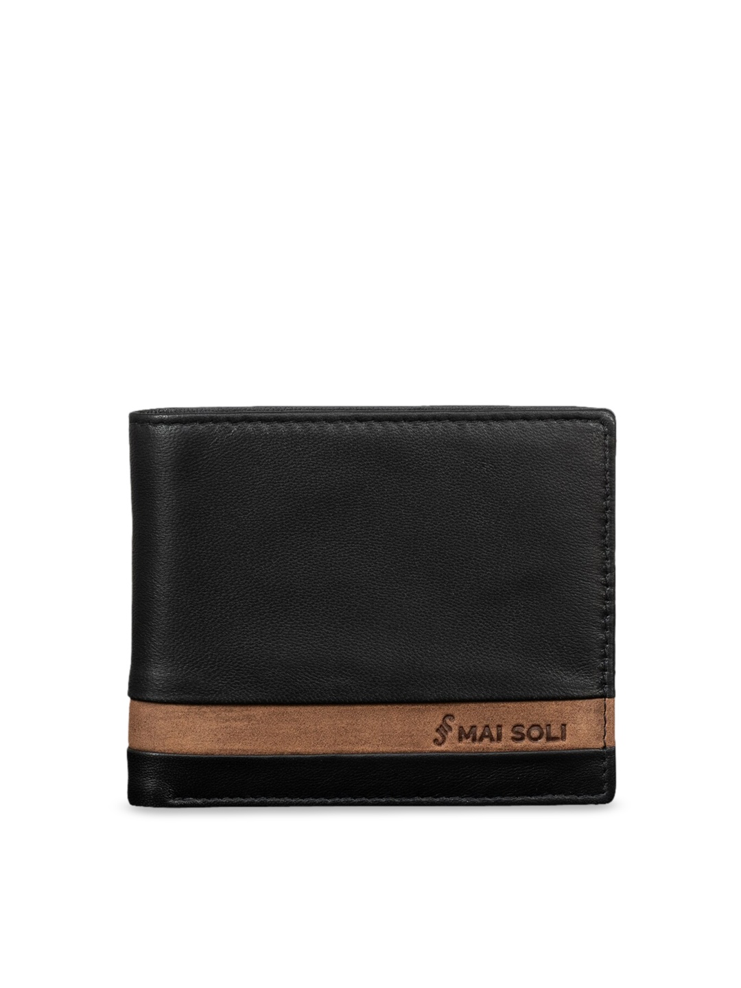 

MAI SOLI Men Black Solid Two Fold Leather Wallet
