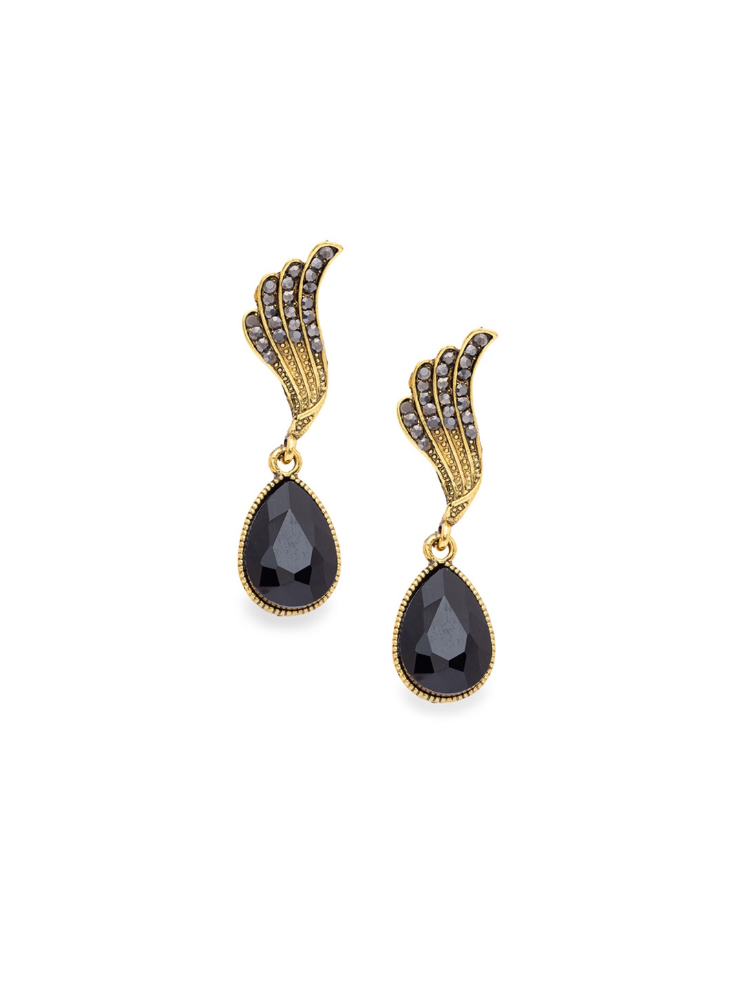 

Globus Gold-Plated & Black Teardrop Shaped Drop Earrings