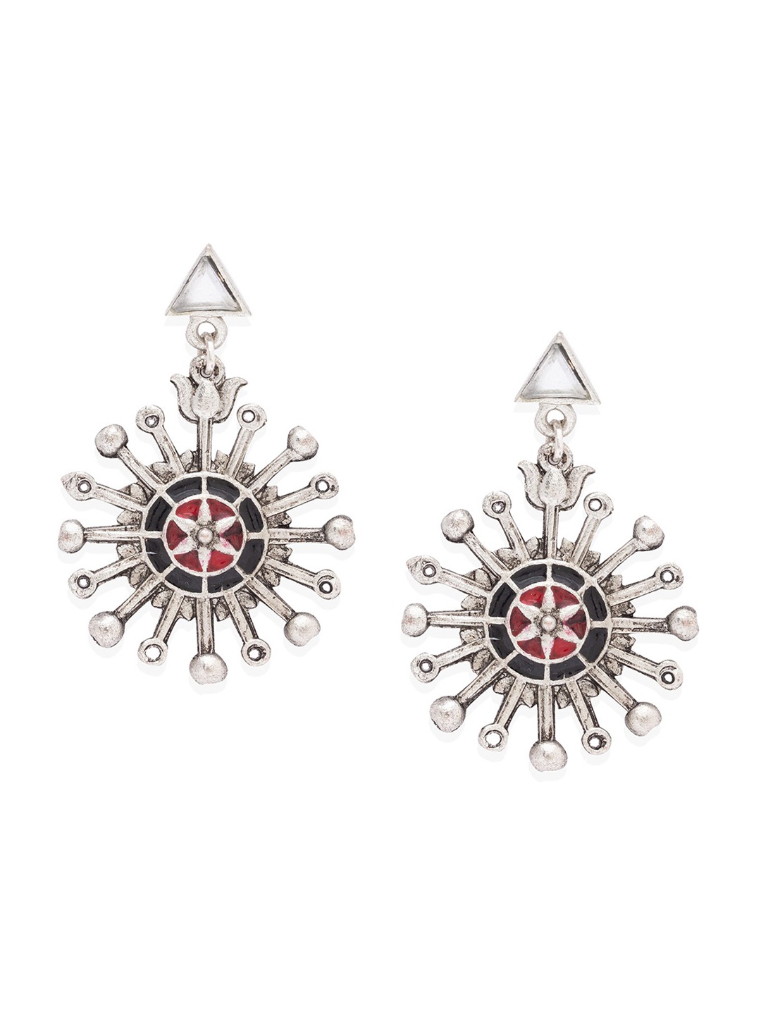 

Globus Red Silver-Plated Handcrafted Circular Drop Earrings